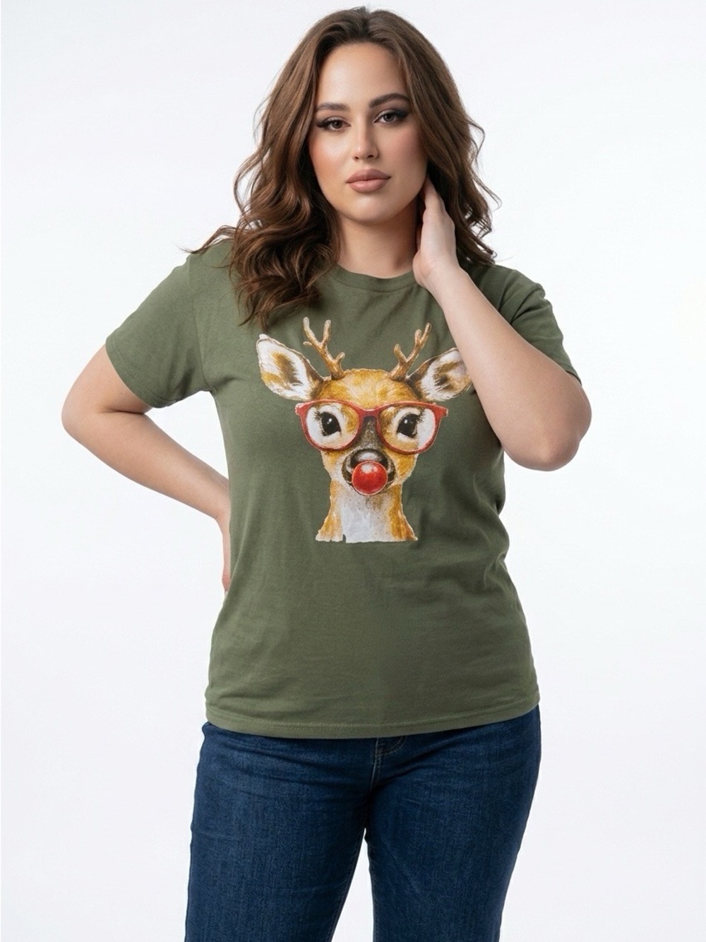 Women’s Olive Green Reindeer Graphic Tee
